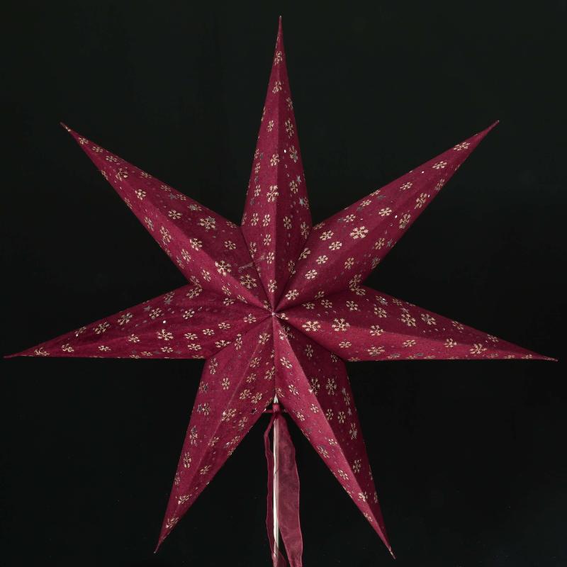MINORIS  rot/Samt - Faltbarer Leuchtstern, Weihnachtsstern aus Papier mit 7 Zacken, 60 cm